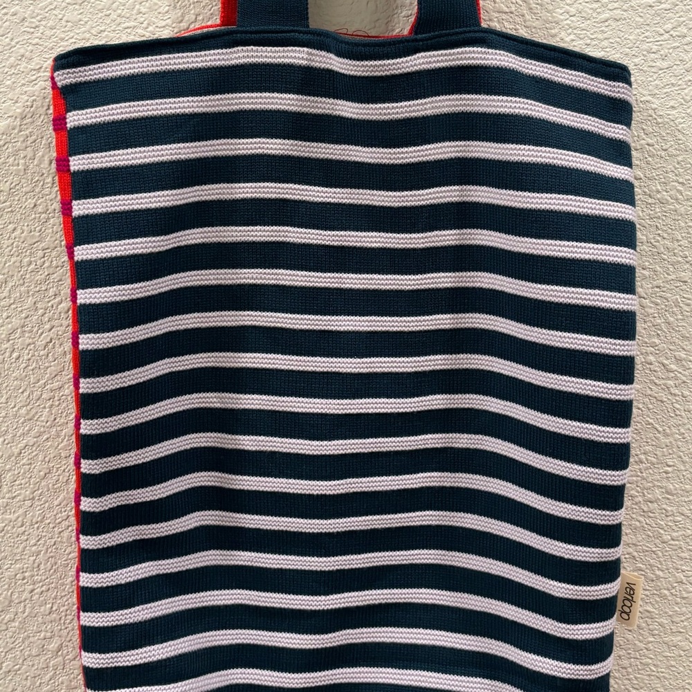 Chic Navy and Red Striped Tote